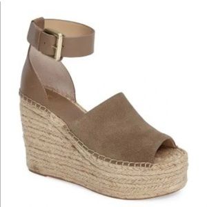 Tan Wedge Espadrille Sandals with Ankle Strap